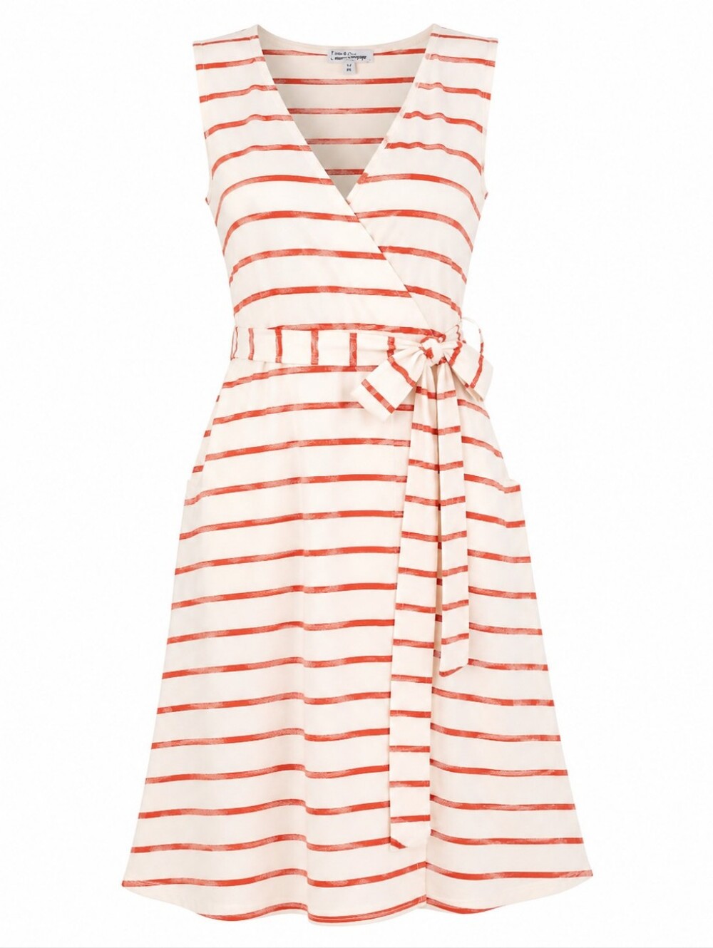TOAD&CO | Orange Cream‎ Stripe Organic Cotton A-Line Faux Wrap Dress Pockets | M